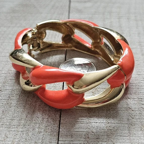 Vintage Clamper Bracelet. Chain Link Clamper. Orange & Gold Clamper. - Picture 3 of 9